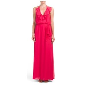 NWT NOUVELLE BY AMSALE Ruffle Halter Gown Size 6